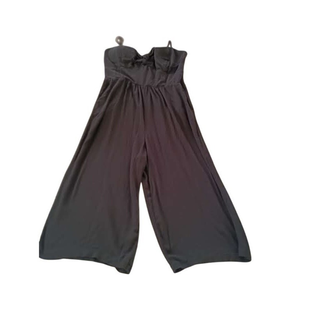 Lily Rose XL Black Wide Leg Jumpsuit Sweetheart Tie Front Smocked Coquette Curve - Picture 2 of 15